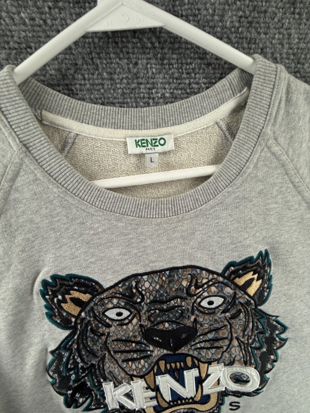 KENZO Paris Sweatshirt Pullover Graphic Print Long Sleeve Large Gray Tiger Logo - Picture 4 of 16